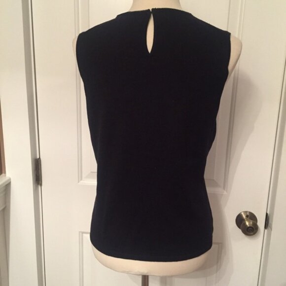 NEW CITY SILK KNIT TOP TANK SWEATER BLACK SLEEVELESS BEADED KEYHOLE Size L - Picture 5 of 6